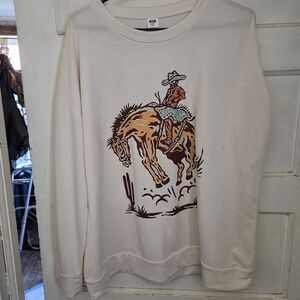 Cowboy Graphic Long Sleeve Top in Cream